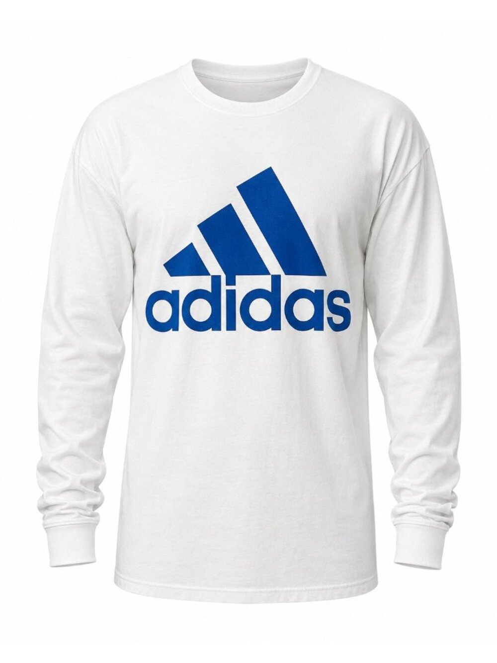 Adidas White Long Sleeve Tee Shirt 2XL Blue Logo Street Style Athletic Jogging
